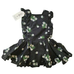 Numi Black Flocked Daisy Pinafore